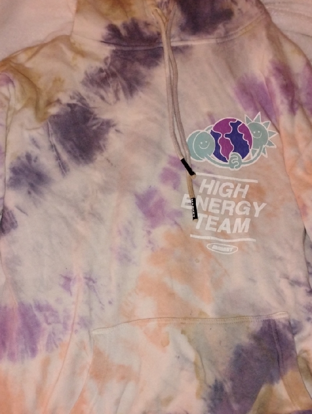 Tie-Dye "High Energy Team" Graphic Hoodie - Purple, Peach, Cream